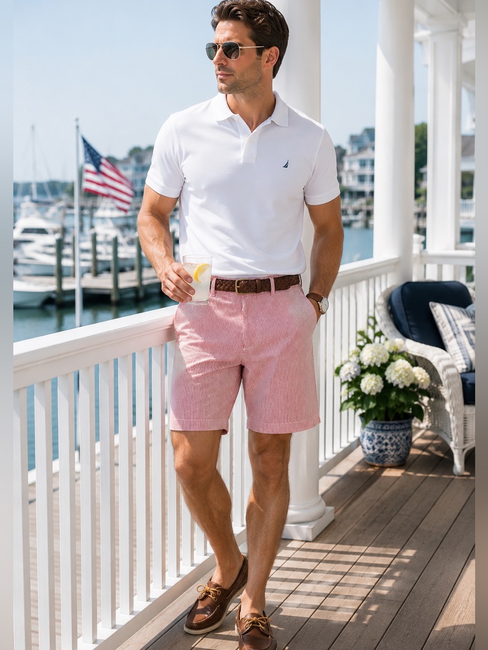IZOD Men’s 32 Red White Seersucker Shorts Flat Front 10” Inseam